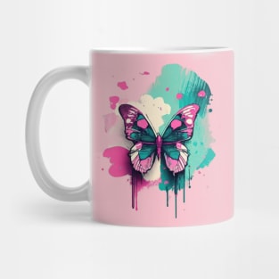 White Pink And Green Butterfly On Splash Background Mug